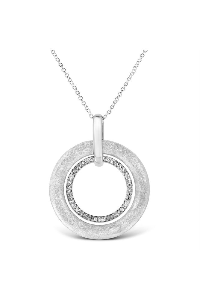Prong-Set Diamond Accent Satin Finished Double Circle Necklace